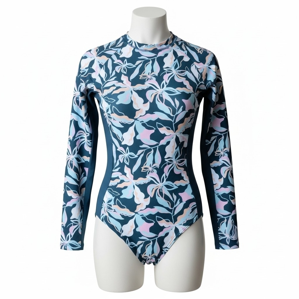 Evo Floral Long Sleeve Beach Vacation Resort UPF 50 Quick Dry Swimsuit M NWT